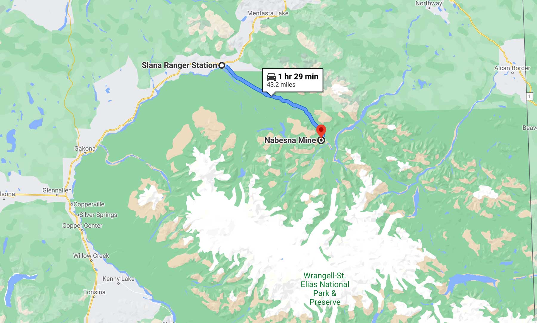 nabesna road map wrangell st elias national park alaska