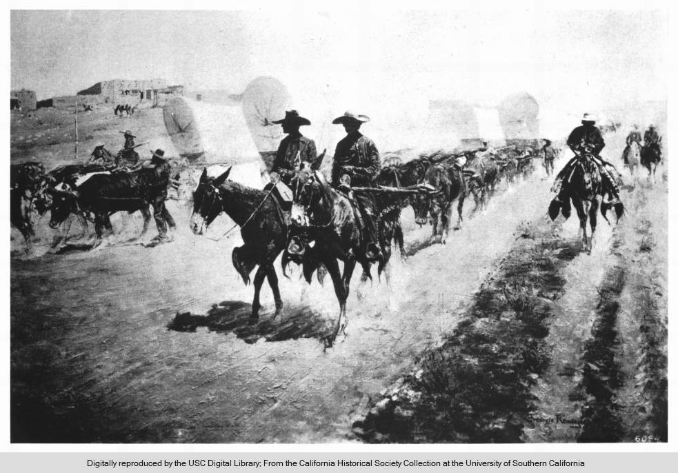 This image has an empty alt attribute; its file name is The-Old-Santa-Fe-Trail-by-Frederick-Remington-Wikimedia.jpg